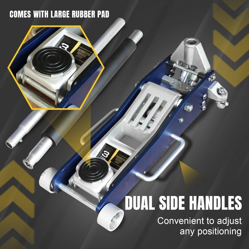 3-Ton Aluminum Racing Floor Jack, Ultra-Lightweight, Quick-Lift Dual Pump, Low Profile, 6,600-lb Capacity
