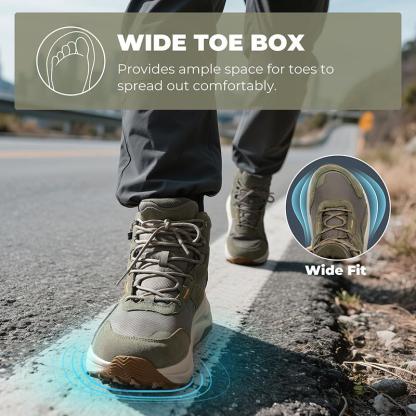 Botas de senderismo para hombre con puntera ancha, impermeables, para exteriores, trekking y camping, para fascitis plantar y juanetes, con una fabricación duradera y una cómoda entresuela de EVA con una caída de 5 mm.
