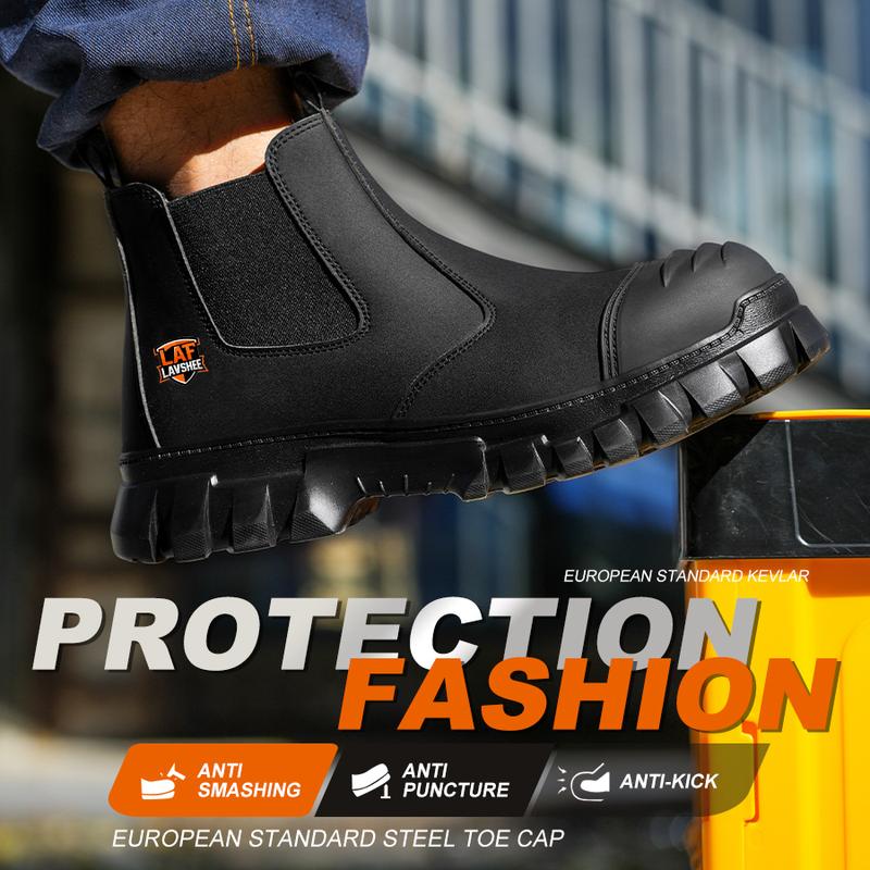 Zapatos de trabajo ligeros de color marrón con puntera de acero, antideslizantes, resistentes a salpicaduras, a impactos y a perforaciones, y transpirables.