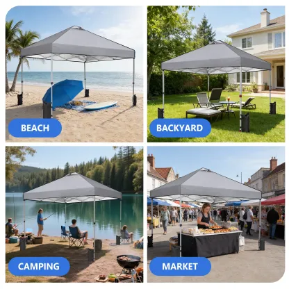 Carpa Plegable 10x10, Cenador de Exterior de Montaje Rápido con Techo Ventilado y Bolsa con Ruedas — Blanco