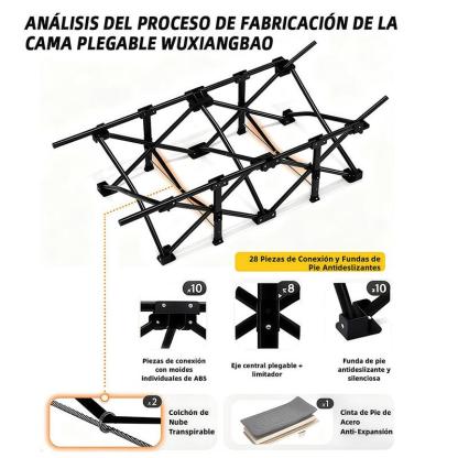 Cama Plegable Extra Grande Gris de 65*180 Cm para Exteriores – Portátil para Camping, Estadios, Viajes y Oficina. Estructura de Metal Resistente con Bolsillos Laterales de Almacenamiento.