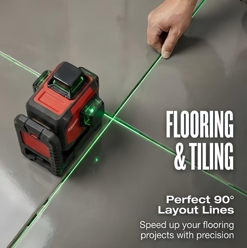 Nivel láser profesional de línea verde para exteriores con líneas horizontales y verticales, calibración automática precisa, herramienta de calidad profesional para construcción y jardinería.