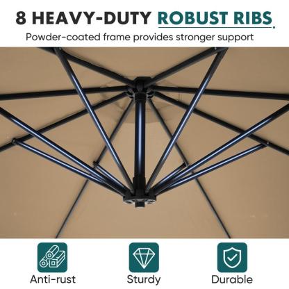 【Con base】 Sombrilla excéntrica de 10 pies para patio exterior (con base) — Inclinación y manivela sencillas, pantalla de poliéster ajustable para jardín, patio trasero y zona de piscina.
