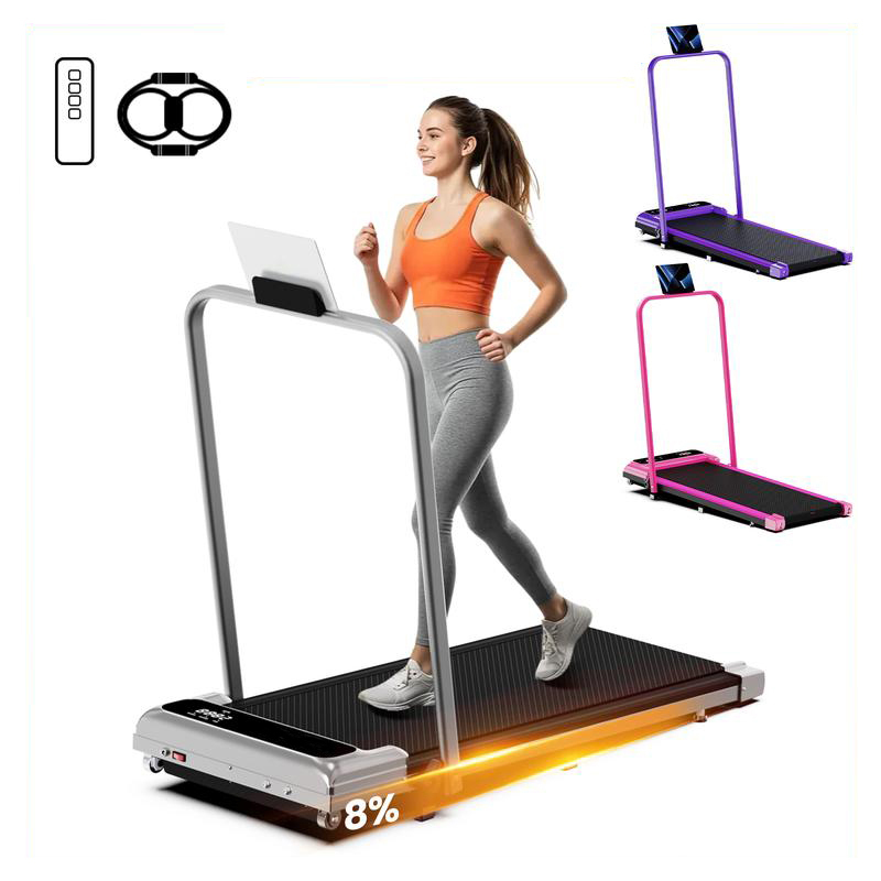 Cinta de correr eléctrica plegable con pasamanos y motor silencioso – Capacidad de peso de 265 lb, amplia superficie de carrera, control remoto y ruedas para un fácil desplazamiento – Incluye bandas de resistencia y control remoto de regalo.