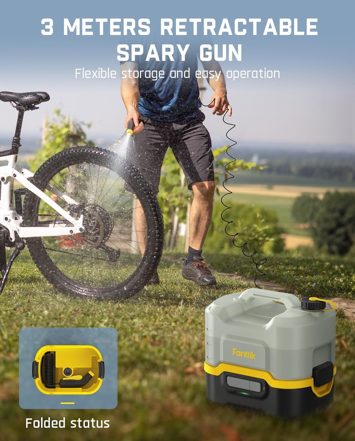 Pulverizador eléctrico inalámbrico portátil Fanttik NB8 Nano con depósito de 2,1 galones, cabezal retráctil, batería de litio de 2600 mAh, IPX5, 72-98 PSI, hidrolimpiadora portátil para jardín, ducha de camping y limpieza de mascotas.