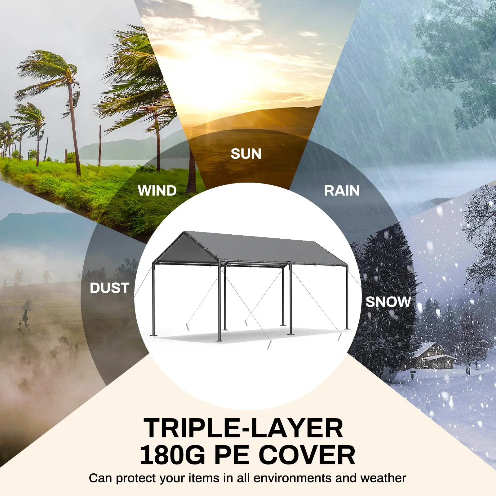 Cochera exterior de 10x20 pies, carpa resistente para vehículos, garaje portátil con dosel y cobertizo de almacenamiento, refugio para automóviles, carpa multiestacional con lona protectora, protección contra el viento para fiestas y embarcaciones, resist