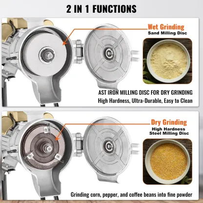 VEVOR Electric Grain Mill Grinder,  3000W Spice Grinders, Commercial Corn Mill with Funnel, Thickness Adjustable Powder Machine, Heavy Duty Feed Flour Cereal Mill Wheat Grinders, Dry & Wet Grinder