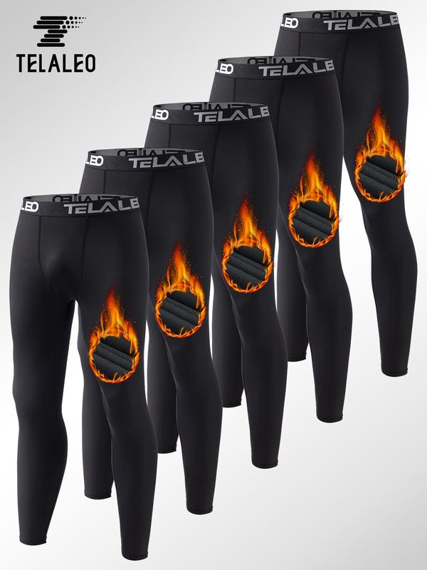 Paquete de 5 pantalones de compresión térmica para hombre, mallas deportivas con forro polar, leggings deportivos, ropa interior térmica para clima frío, ropa de invierno, material de poliéster - Ropa masculina