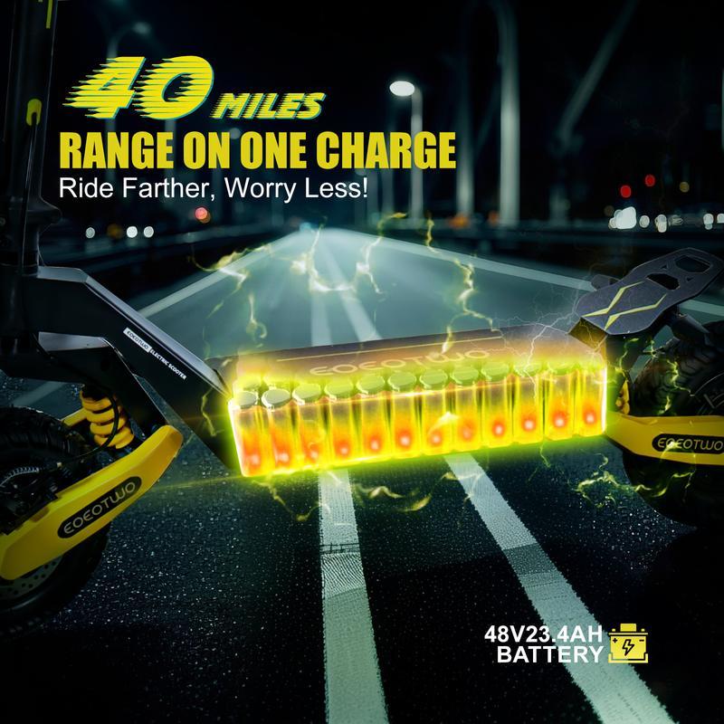 Patinete Eléctrico Todoterreno Plegable, Motor 1200W, Velocidad Hasta 30 mph (20/40 mi), Doble Amortiguación, Capacidad 330 lb, Plegado en 3 Segundos