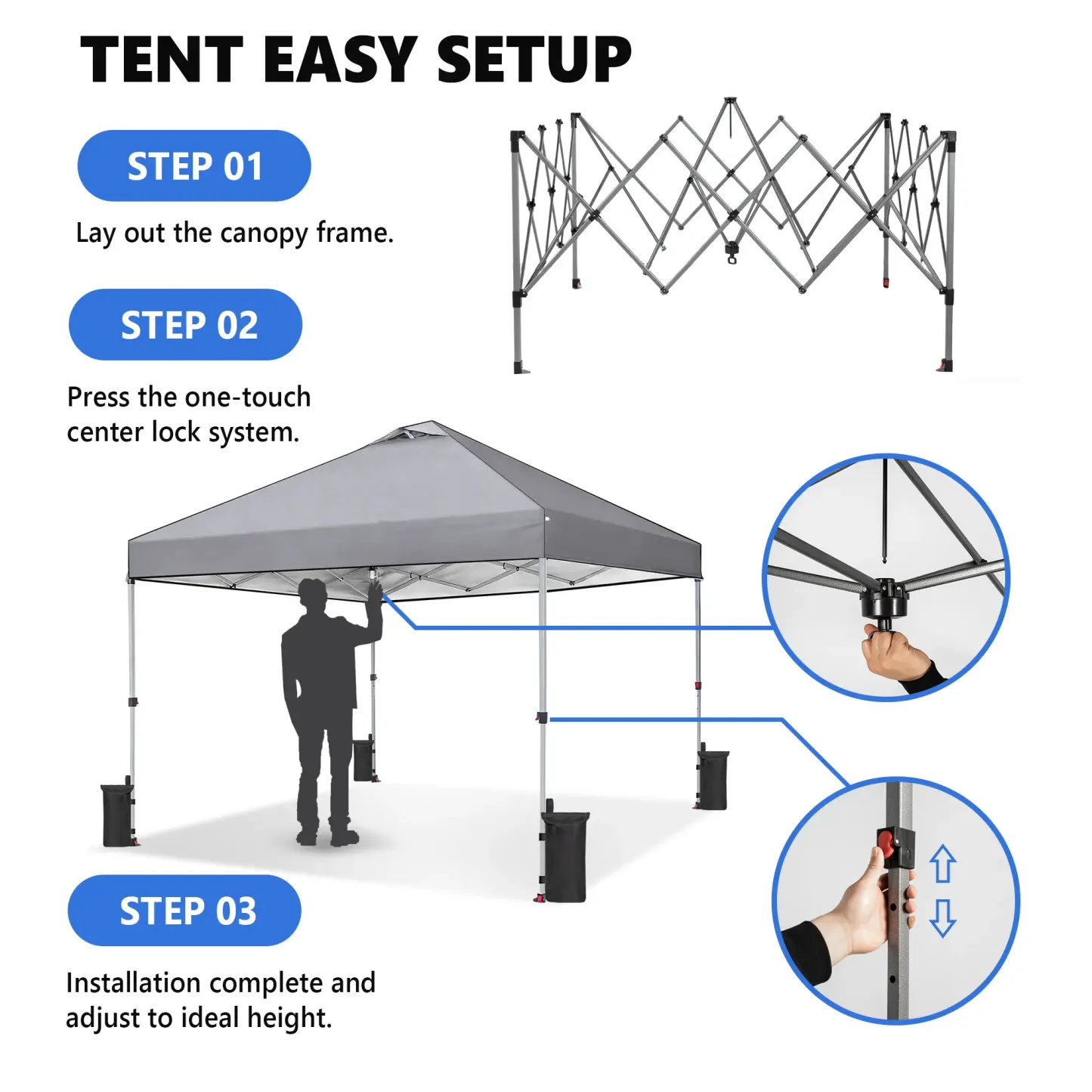 Carpa Plegable 10x10, Cenador de Exterior de Montaje Rápido con Techo Ventilado y Bolsa con Ruedas — Blanco