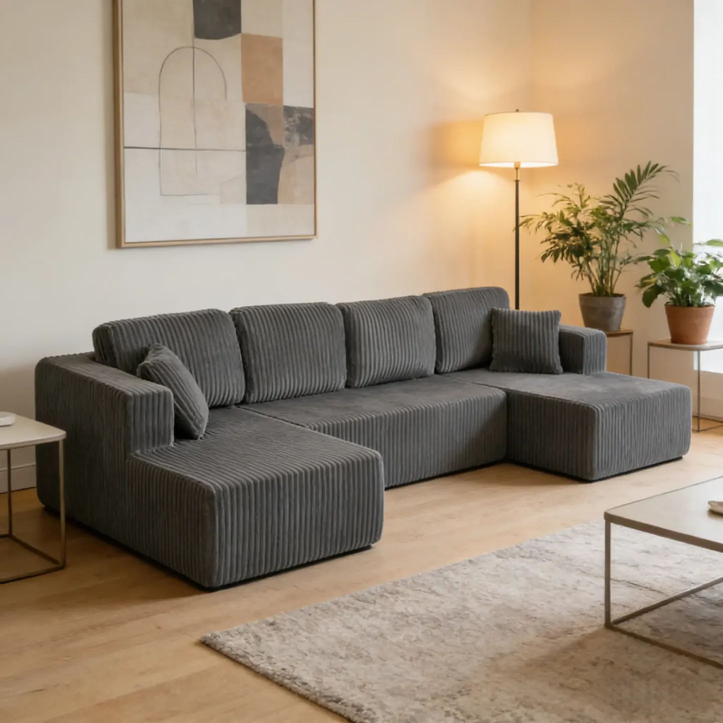 [Envío de 3 o 2 paquetes] [Sofá seccional] Sofá seccional modular en forma de U, tela de pana comprimida, sofá cama de estilo moderno para sala de estar, diseño reclinable que ahorra espacio - Sofá seccional convertible de pana