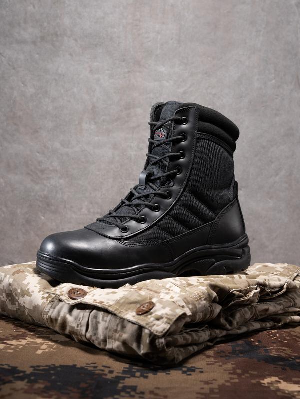 Botas tácticas militares para hombre - Botas negras de cuero suave y transpirable con puntera redonda para hombre, botas de trabajo, calzado para caminar, calzado para jóvenes, botas de trabajo cerradas.