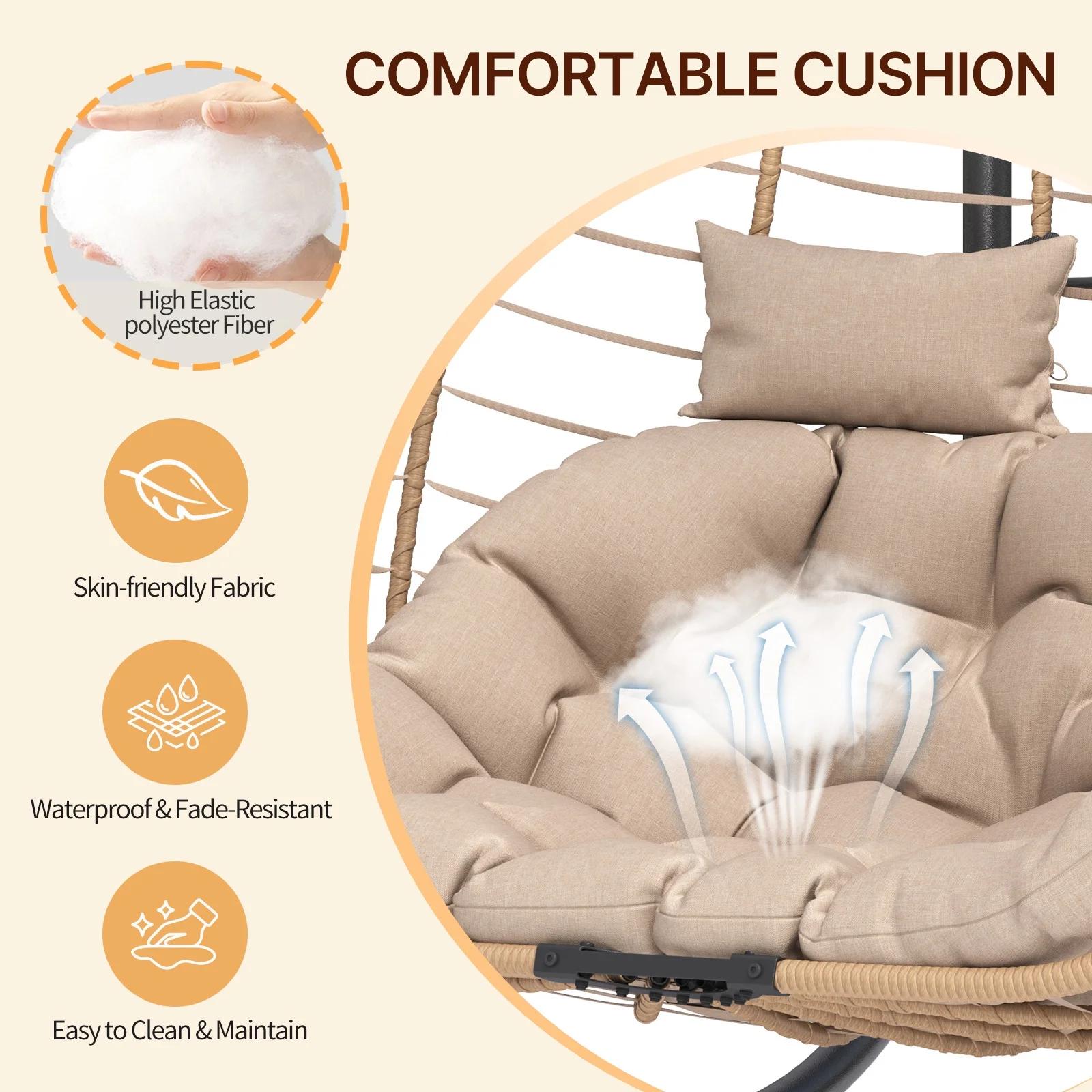 UDPATIO Double Wicker Swing Egg Chair 2 Person Foldable Hanging Egg Chair with Stand, Porch Swing Loveseat for Patio, Balcony, Porch, Indoor，Outdoor,