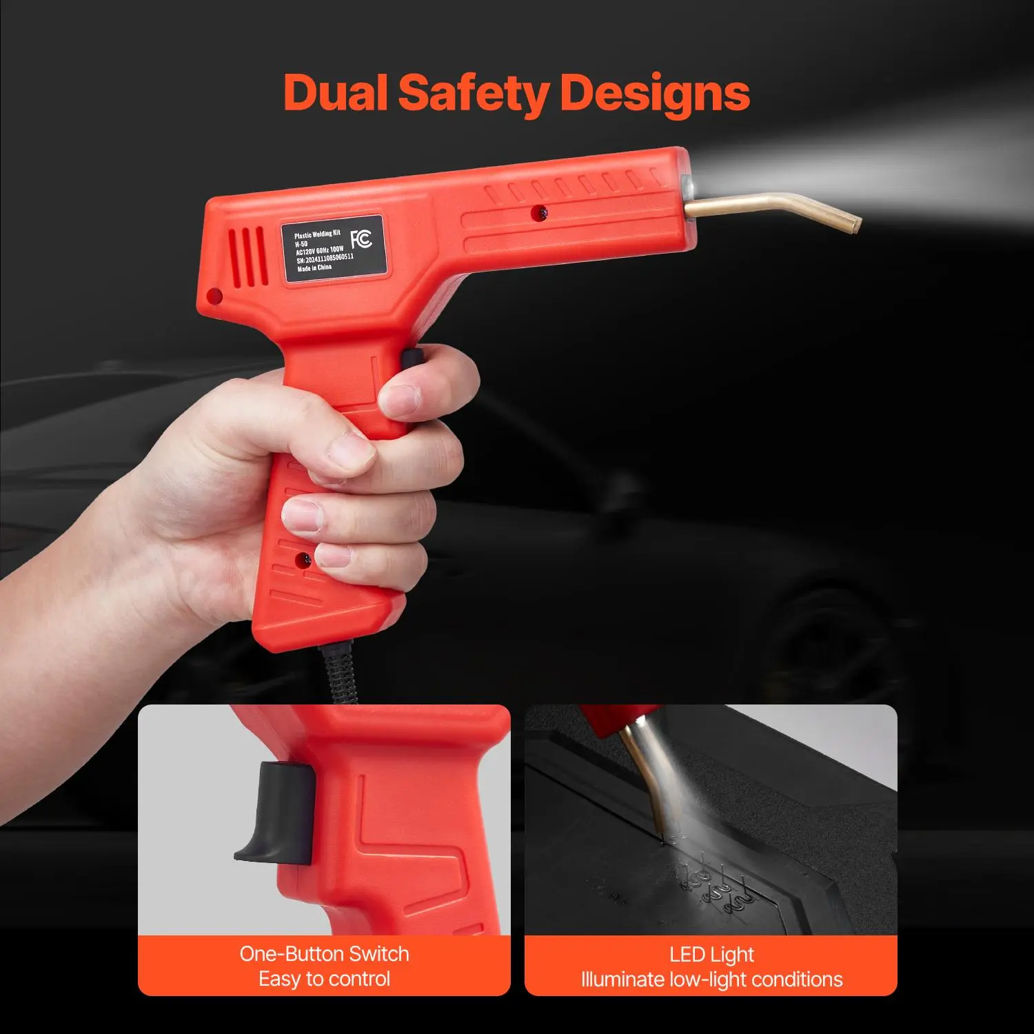 Soldador de plástico, pistola de soldadura de plástico de 100 W con 800 grapas calientes, pistola de soldadura profesional con grapas calientes, kit de reparación de parachoques de plástico con luz LED para kayak, juguetes y reparación de grietas de plást