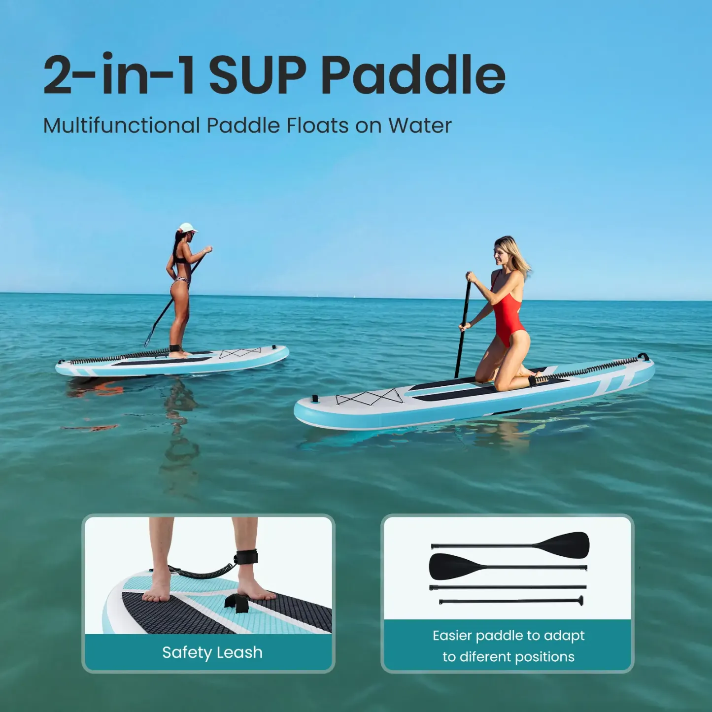 Tabla de Stand Up Paddle Hinchable Premium con Remo 2 en 1, Diseño Ancho y Estable, y Superficie Antideslizante y Cómoda para Adultos y Jóvenes