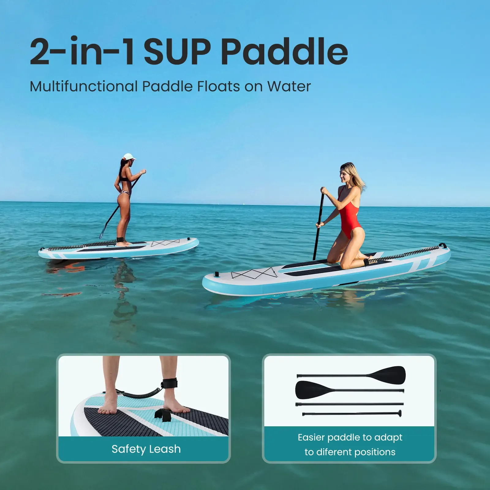 Tabla de Stand Up Paddle Hinchable Premium con Remo 2 en 1, Diseño Ancho y Estable, y Superficie Antideslizante y Cómoda para Adultos y Jóvenes
