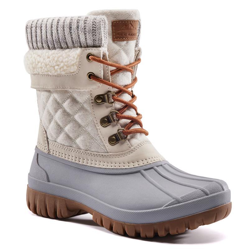 Botas de nieve cálidas y antideslizantes para mujer | Botas de senderismo impermeables | Botas clásicas estilo pato | Calzado para caminar en color marrón y gris