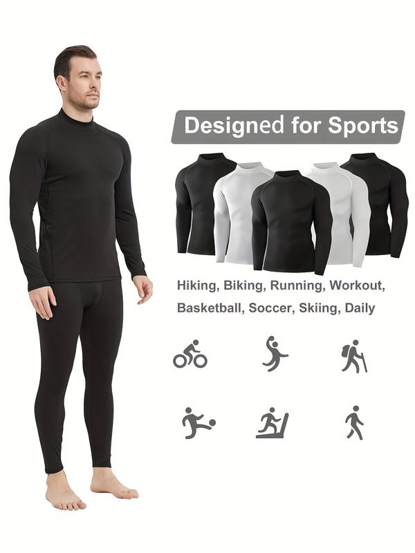 Paquete de 5 camisetas térmicas de cuello alto para hombre, camisetas de compresión de manga larga con forro polar, camisetas interiores de capa base, ofertas para ti.