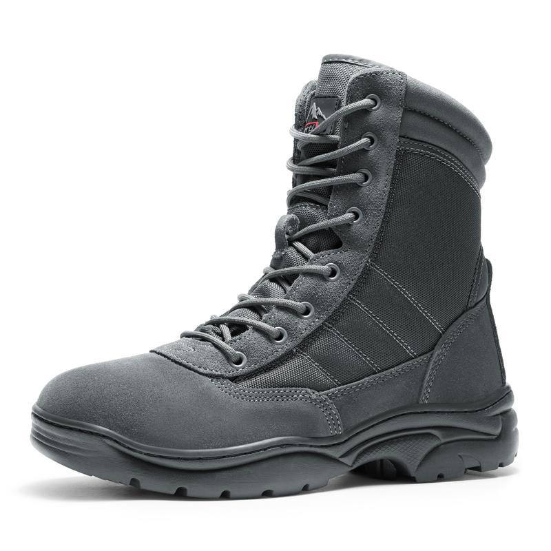 Botas tácticas militares para hombre - Botas negras de cuero suave y transpirable con puntera redonda para hombre, botas de trabajo, calzado para caminar, calzado para jóvenes, botas de trabajo cerradas.
