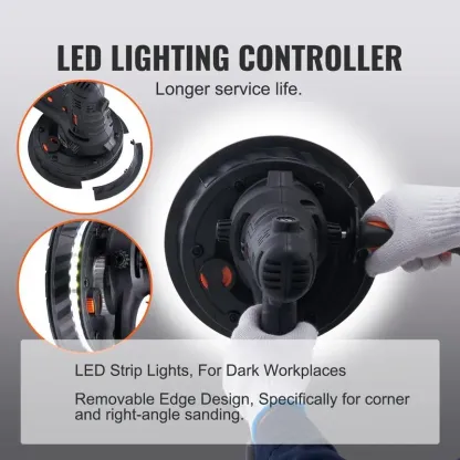 Lijadora de Pared Seca 800W con Motor de Carbón, Velocidad Variable 1200-2300RPM, Sistema de Aspiración Automática, Lijadora Eléctrica para Drywall y Yeso