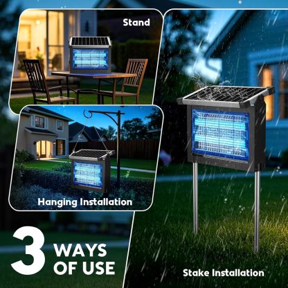 Gainstarx Mata Mosquitos Solar para Exterior, Resistente al Agua, Eléctrico para Moscas y Mosquitos, Sensor de Luz Inteligente, Recargable por Energía Solar, Ideal para Patio, Jardín, Camping y Uso Interior