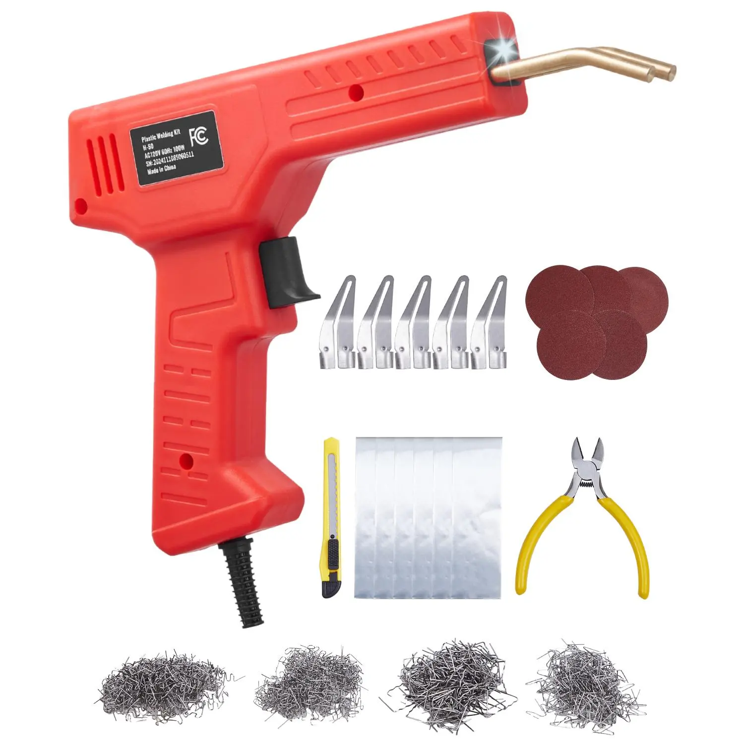 Soldador de plástico, pistola de soldadura de plástico de 100 W con 800 grapas calientes, pistola de soldadura profesional con grapas calientes, kit de reparación de parachoques de plástico con luz LED para kayak, juguetes y reparación de grietas de plást