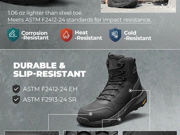 【Nano Composite Toe】NORTIV 8 Men's Composite Toe Work Boots 8'' ASTM F2413-18 Safety Boots with Side Zipper for Construction & Warehouse Metrostrike-Nano Black All Seasons Round Toe Laces Closure - Worker Closed Footwear