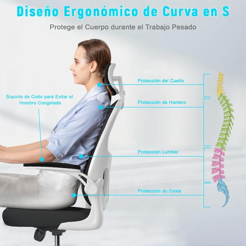 Silla de Oficina, para Gaming, Escritorio Ergonmica con Reposacabezas, Ajustable y con Soporte Lumbar Respaldo de Malla Transpirable Reposabrazos Abatibles de 90 Giratoria 360