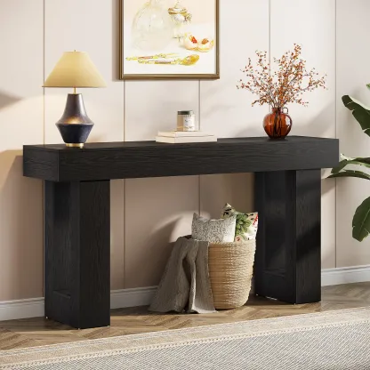 Mesa consola de 160 cm de largo, mesa rectangular de madera para sofá, mesa de entrada rústica para entrada, pasillo y sala de estar (natural) moderna.