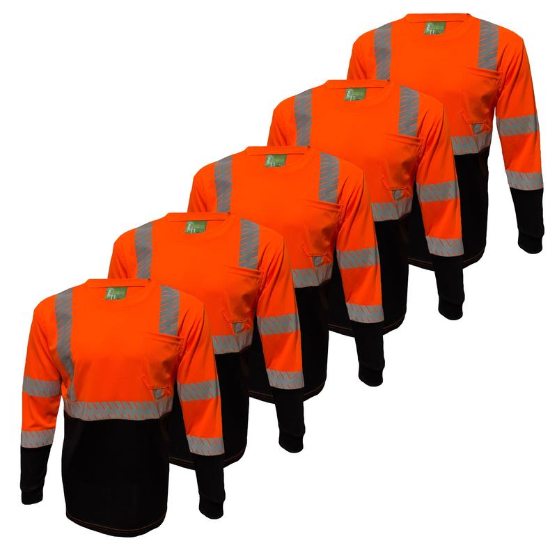 PAQUETE DE 5 CAMISAS CLASE III Camisa de seguridad reflectante de alta visibilidad con bolsillo izquierdo y reflector de transferencia de calor