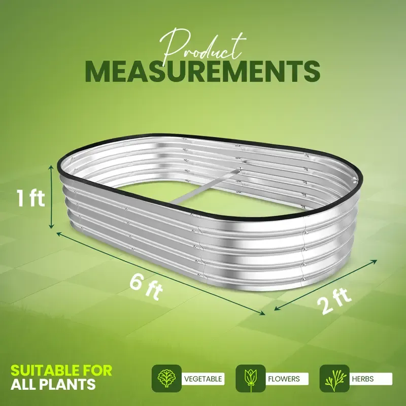 Utopia Home — Paquete de 2 jardineras elevadas galvanizadas (6 x 2 pies) — Maceteros ligeros para exteriores de fácil montaje — Ideales para verduras, frutas y flores