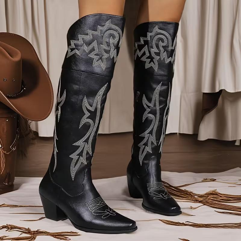 Knee High Tall Cowboy Boots Women Vintage Embroidered Pointed Platform Over the Knee Cowgirl Boots Fashion Square Toe Chunky Heel Western Over-The-Knee Vacation Boots Knee High Tall Cowboy Boots Women Vintage Embroidered Pointed Platform Over the Knee Cowgirl Boots Fashion Square Toe Chunky Heel Western Over-The-Knee Vacation Boots