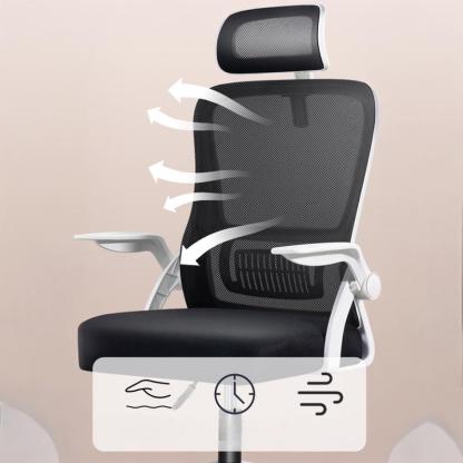 Silla de Oficina, para Gaming, Escritorio Ergonmica con Reposacabezas, Ajustable y con Soporte Lumbar Respaldo de Malla Transpirable Reposabrazos Abatibles de 90 Giratoria 360