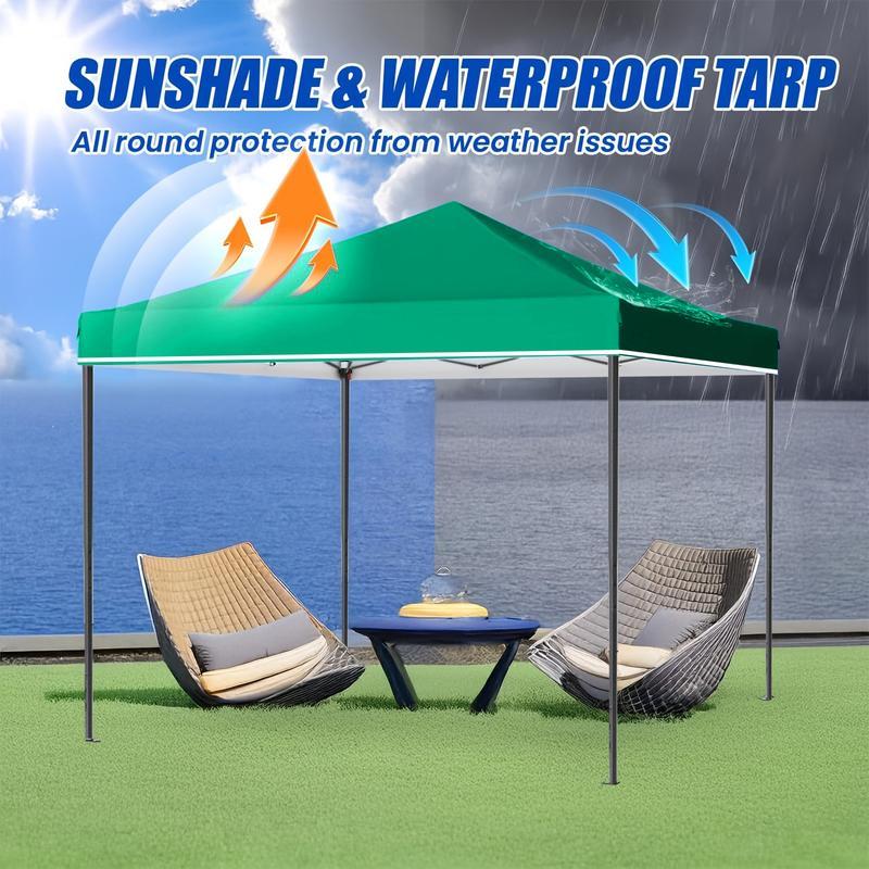 Carpa plegable de 10 x 10, refugio portátil comercial emergente, toldo para exteriores resistente a la lluvia y al sol, adecuado para reuniones familiares, fiestas y actividades al aire libre.