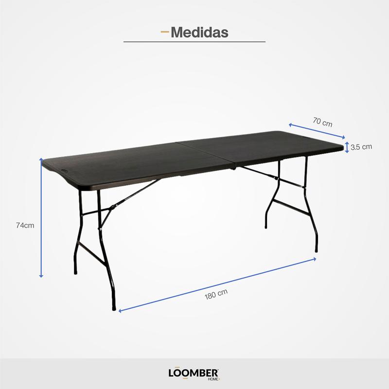Mesa Plegable Negra 180 cm Tipo Portafolio Resistente para Uso Diario y Eventos