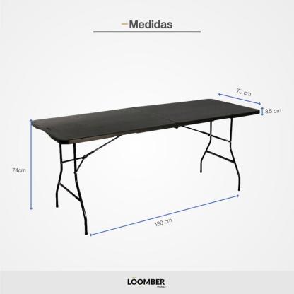 Mesa Plegable Negra 180 cm Tipo Portafolio Resistente para Uso Diario y Eventos