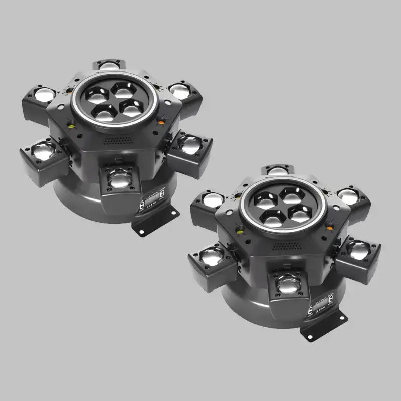 Luces DJ con cabeza móvil para fiestas – LED RGBW 6 en 1, 6 brazos, compatible DMX-512 y activación por sonido