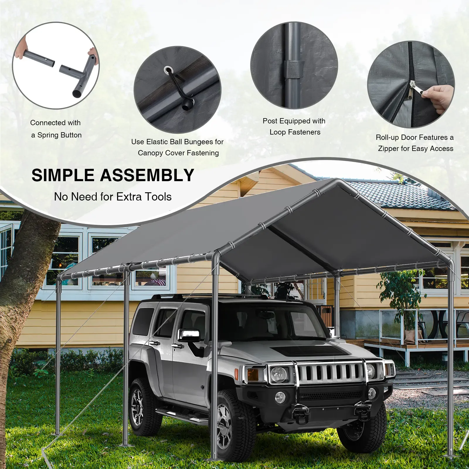 Cochera exterior de 10x20 pies, carpa resistente para vehículos, garaje portátil con dosel y cobertizo de almacenamiento, refugio para automóviles, carpa multiestacional con lona protectora, protección contra el viento para fiestas y embarcaciones, resist