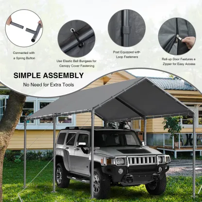 Cochera exterior de 10x20 pies, carpa resistente para vehículos, garaje portátil con dosel y cobertizo de almacenamiento, refugio para automóviles, carpa multiestacional con lona protectora, protección contra el viento para fiestas y embarcaciones, resist
