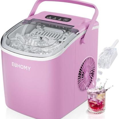 EUHOMY, Máquina de Hielo de Encimera con Mango. Produce 11,79 kg de Hielo en 24 Horas y Tiene 9 Cubos de Hielo Listos en 6 Minutos. Posee Función de Autolimpieza y es Portátil, Viene con Canasta y Cucharón, Ideal para Hogar, Cocina, Camping o RV.