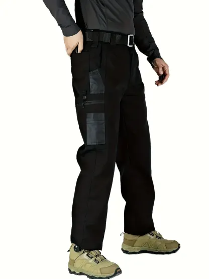 Pantalones de trabajo tácticos impermeables para hombre (color liso) — Set de 3 piezas: sin cinturón, multibolsillos, duraderos; ideales para senderismo al aire libre y uso casual.