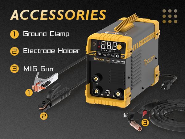 TOOLIOM 135A 110V Gasless Flux Core MIG Welder, Portable Flux MIG/Lift TIG/Stick 3 in 1 Welding Machine with IGBT DC Inverter & LCD Display TOOLIOM 135A 110V Gasless Flux Core MIG Welder, Portable Flux MIG/Lift TIG/Stick 3 in 1 Welding Machine with IGBT DC Inverter & LCD Display