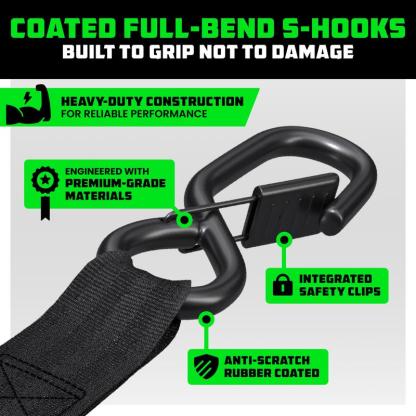 Correas de Amarre con Trinquete Retráctil Rhino USA 2” x 10’ – Paquete de 2 o 4, Uso Rudo, Resistencia 3,033 lb, para Camión y Remolque