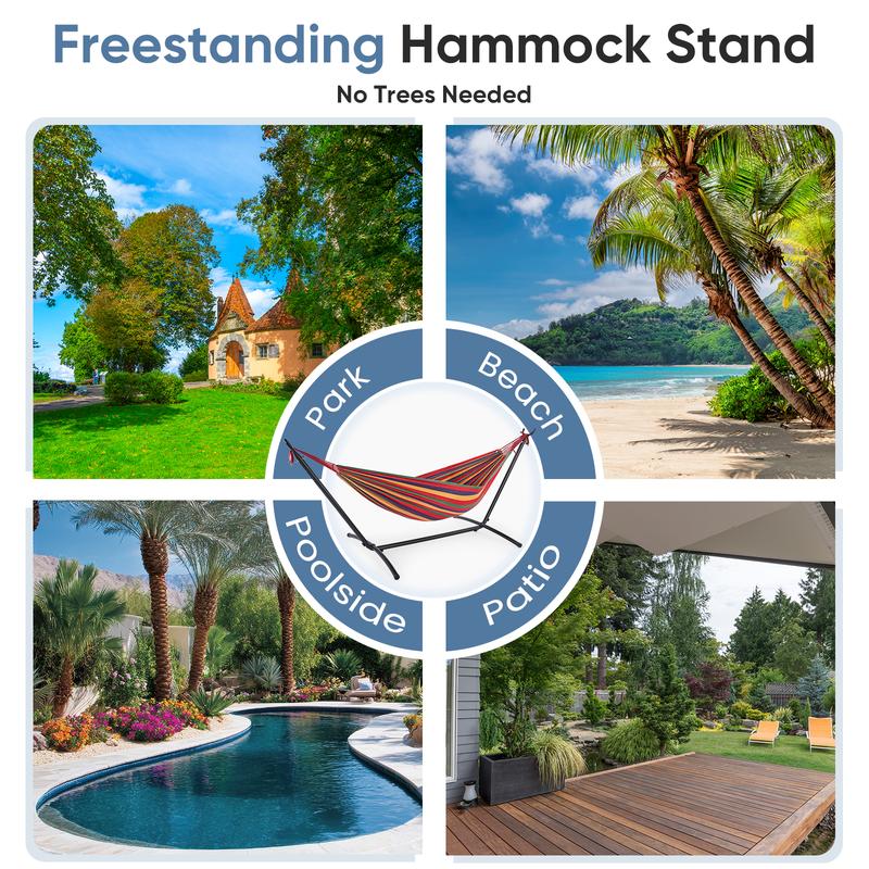 Hamaca con Soporte Ahorra Espacio, Estructura de Acero Resistente, Portátil para Interior y Exterior, Capacidad 450 lbs, Ensamblaje Fácil, Incluye Bolsa de Transporte