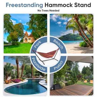 Hamaca con Soporte Ahorra Espacio, Estructura de Acero Resistente, Portátil para Interior y Exterior, Capacidad 450 lbs, Ensamblaje Fácil, Incluye Bolsa de Transporte
