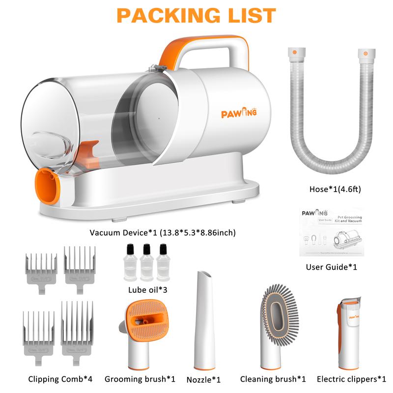 Kit de Aseo para Mascotas PAWING con Aspiradora, Herramientas Profesionales Todo en Uno para Perros y Gatos – Aspiradora Silenciosa para Mascotas con Taza de Polvo de Gran Capacidad 2L para Pelo Suelto