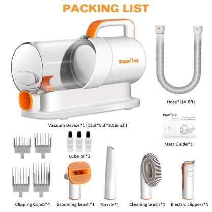 Kit de Aseo para Mascotas PAWING con Aspiradora, Herramientas Profesionales Todo en Uno para Perros y Gatos – Aspiradora Silenciosa para Mascotas con Taza de Polvo de Gran Capacidad 2L para Pelo Suelto