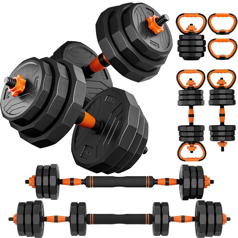 Juego de Pesas Ajustables, Set de 44/66/88 lbs, Uso como Mancuernas, Barra, Kettlebell y Pesas para Flexiones, Equipo de Ejercicio Multifuncional para Gimnasio en Casa