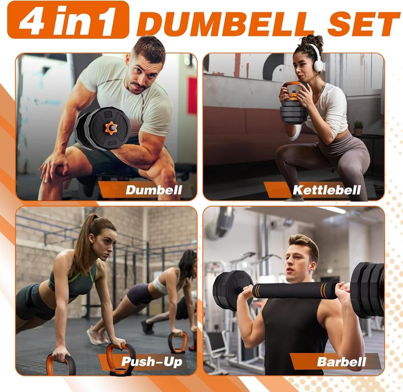 Juego de Pesas Ajustables, Set de 44/66/88 lbs, Uso como Mancuernas, Barra, Kettlebell y Pesas para Flexiones, Equipo de Ejercicio Multifuncional para Gimnasio en Casa