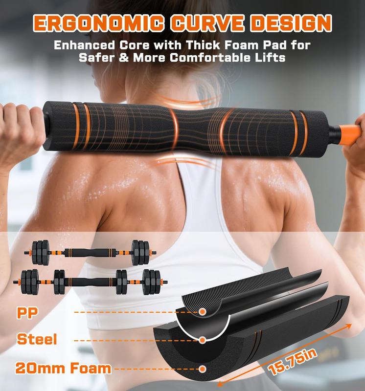 Juego de Pesas Ajustables, Set de 44/66/88 lbs, Uso como Mancuernas, Barra, Kettlebell y Pesas para Flexiones, Equipo de Ejercicio Multifuncional para Gimnasio en Casa